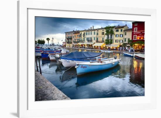 Boats In Lazise Harbor After Sunset-George Oze-Framed Photographic Print