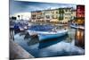Boats In Lazise Harbor After Sunset-George Oze-Mounted Photographic Print
