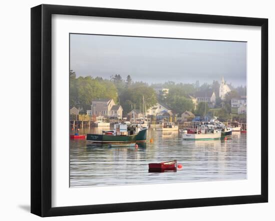 Boats in Morning Fog. Corea, Maine, Usa-Jerry & Marcy Monkman-Framed Photographic Print