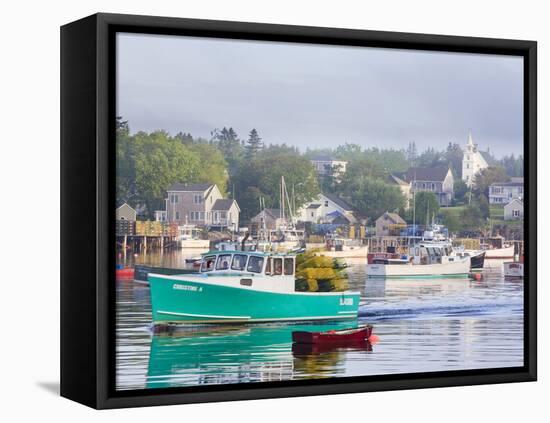 Boats in Morning Fog. Corea, Maine, Usa-Jerry & Marcy Monkman-Framed Stretched Canvas