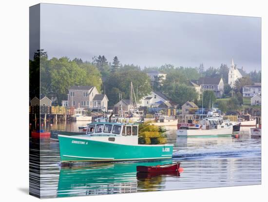 Boats in Morning Fog. Corea, Maine, Usa-Jerry & Marcy Monkman-Stretched Canvas