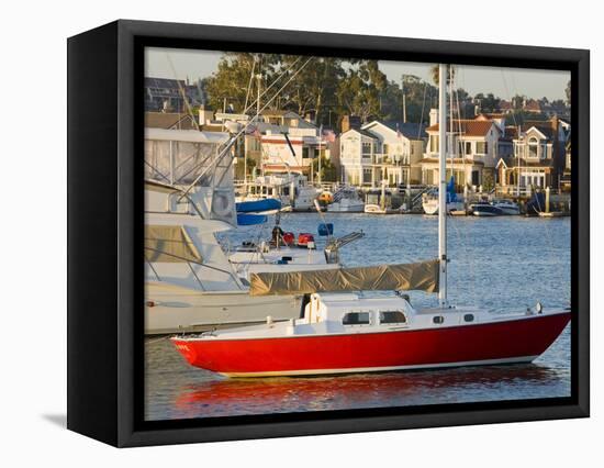 Boats in Newport Channel Near Balboa, Newport Beach, Orange County, California, United States of Am-Richard Cummins-Framed Stretched Canvas