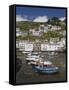 Boats in Polperro Harbour at Low Tide, Cornwall, England, United Kingdom, Europe-Hazel Stuart-Framed Stretched Canvas