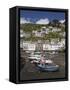 Boats in Polperro Harbour at Low Tide, Cornwall, England, United Kingdom, Europe-Hazel Stuart-Framed Stretched Canvas