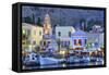 Boats in Symi Harbour at Dusk, Symi, Dodecanese, Greek Islands, Greece, Europe-Neil Farrin-Framed Stretched Canvas