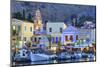 Boats in Symi Harbour at Dusk, Symi, Dodecanese, Greek Islands, Greece, Europe-Neil Farrin-Mounted Photographic Print