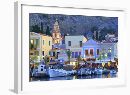 Boats in Symi Harbour at Dusk, Symi, Dodecanese, Greek Islands, Greece, Europe-Neil Farrin-Framed Photographic Print