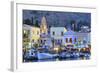 Boats in Symi Harbour at Dusk, Symi, Dodecanese, Greek Islands, Greece, Europe-Neil Farrin-Framed Photographic Print