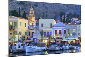 Boats in Symi Harbour at Dusk, Symi, Dodecanese, Greek Islands, Greece, Europe-Neil Farrin-Mounted Photographic Print