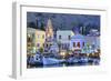 Boats in Symi Harbour at Dusk, Symi, Dodecanese, Greek Islands, Greece, Europe-Neil Farrin-Framed Photographic Print