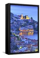 Boats in Symi Harbour from Elevated Angle at Dusk, Symi, Dodecanese, Greek Islands, Greece, Europe-Neil Farrin-Framed Stretched Canvas