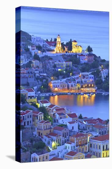 Boats in Symi Harbour from Elevated Angle at Dusk, Symi, Dodecanese, Greek Islands, Greece, Europe-Neil Farrin-Stretched Canvas