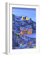 Boats in Symi Harbour from Elevated Angle at Dusk, Symi, Dodecanese, Greek Islands, Greece, Europe-Neil Farrin-Framed Photographic Print