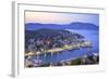 Boats in Symi Harbour from Elevated Angle at Dusk, Symi, Dodecanese, Greek Islands, Greece, Europe-Neil Farrin-Framed Photographic Print