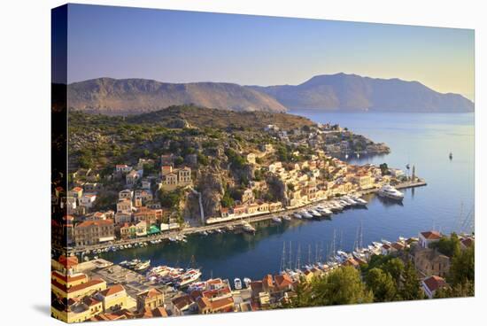 Boats in Symi Harbour from Elevated Angle, Symi, Dodecanese, Greek Islands, Greece, Europe-Neil Farrin-Stretched Canvas