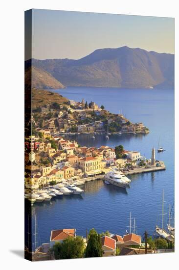 Boats in Symi Harbour from Elevated Angle, Symi, Dodecanese, Greek Islands, Greece, Europe-Neil Farrin-Stretched Canvas