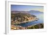 Boats in Symi Harbour from Elevated Angle, Symi, Dodecanese, Greek Islands, Greece, Europe-Neil Farrin-Framed Photographic Print