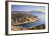 Boats in Symi Harbour from Elevated Angle, Symi, Dodecanese, Greek Islands, Greece, Europe-Neil Farrin-Framed Photographic Print