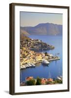 Boats in Symi Harbour from Elevated Angle, Symi, Dodecanese, Greek Islands, Greece, Europe-Neil Farrin-Framed Photographic Print