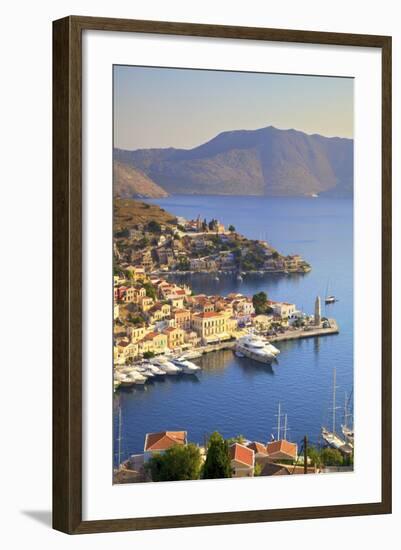 Boats in Symi Harbour from Elevated Angle, Symi, Dodecanese, Greek Islands, Greece, Europe-Neil Farrin-Framed Photographic Print