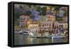 Boats in Symi Harbour, Symi, Dodecanese, Greek Islands, Greece, Europe-Neil Farrin-Framed Stretched Canvas