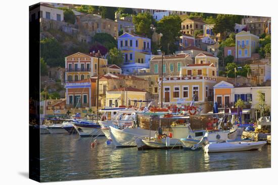 Boats in Symi Harbour, Symi, Dodecanese, Greek Islands, Greece, Europe-Neil Farrin-Stretched Canvas