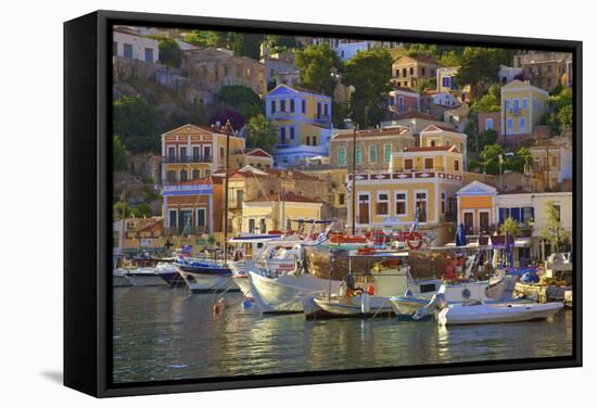 Boats in Symi Harbour, Symi, Dodecanese, Greek Islands, Greece, Europe-Neil Farrin-Framed Stretched Canvas