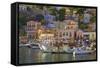 Boats in Symi Harbour, Symi, Dodecanese, Greek Islands, Greece, Europe-Neil Farrin-Framed Stretched Canvas