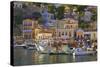 Boats in Symi Harbour, Symi, Dodecanese, Greek Islands, Greece, Europe-Neil Farrin-Stretched Canvas