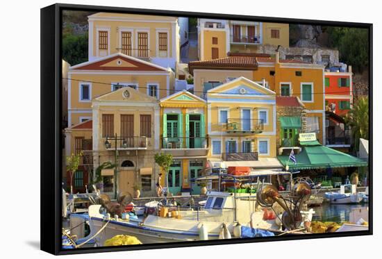 Boats in Symi Harbour, Symi, Dodecanese, Greek Islands, Greece, Europe-Neil Farrin-Framed Stretched Canvas