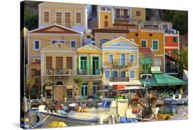 Boats in Symi Harbour, Symi, Dodecanese, Greek Islands, Greece, Europe-Neil Farrin-Stretched Canvas