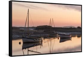 Boats in the channel on a beautiful morning at Burnham Overy Staithe, Norfolk, England, United King-Jon Gibbs-Framed Stretched Canvas