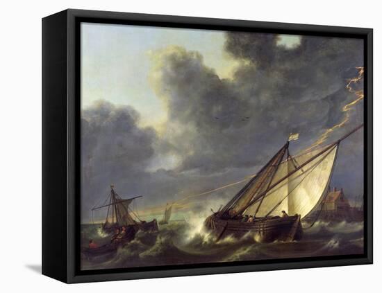 Boats in the Estuary of Holland Diep in a Storm-Aelbert Cuyp-Framed Stretched Canvas