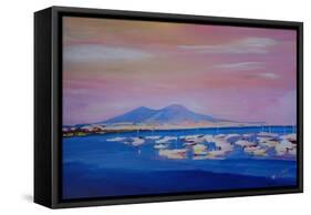 Boats in the Gulf of Naples Italy with Mount Vesuvio-Markus Bleichner-Framed Stretched Canvas