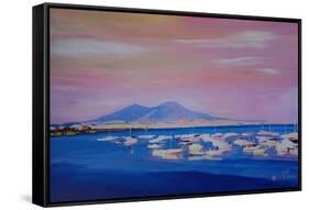 Boats in the Gulf of Naples Italy with Mount Vesuvio-Markus Bleichner-Framed Stretched Canvas