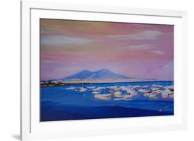 Boats in the Gulf of Naples Italy with Mount Vesuvio-Markus Bleichner-Framed Art Print