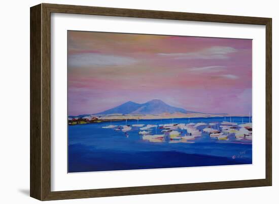 Boats in the Gulf of Naples Italy with Mount Vesuvio-Markus Bleichner-Framed Art Print