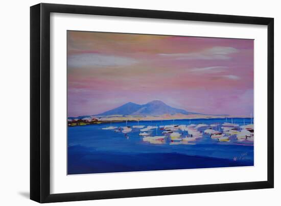 Boats in the Gulf of Naples Italy with Mount Vesuvio-Markus Bleichner-Framed Art Print