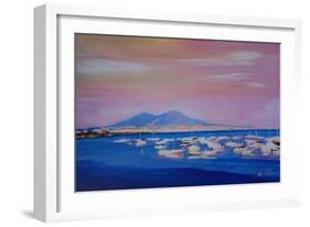 Boats in the Gulf of Naples Italy with Mount Vesuvio-Markus Bleichner-Framed Art Print