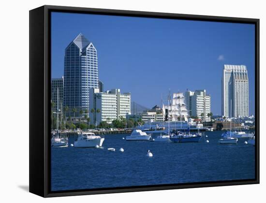 Boats in the Harbour and City Skyline of San Diego, California, USA-Richardson Rolf-Framed Stretched Canvas