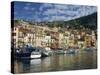 Boats in the Harbour and Painted Houses, Villefranche, on the Cote D'Azur, Provence, France-Rainford Roy-Stretched Canvas