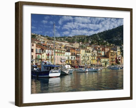 Boats in the Harbour and Painted Houses, Villefranche, on the Cote D'Azur, Provence, France-Rainford Roy-Framed Photographic Print