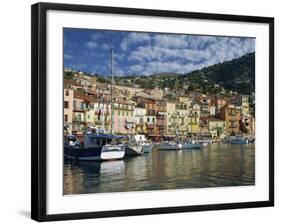 Boats in the Harbour and Painted Houses, Villefranche, on the Cote D'Azur, Provence, France-Rainford Roy-Framed Photographic Print