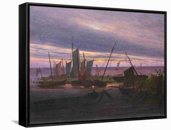 Boats in the Harbour at Evening, C. 1828-Caspar David Friedrich-Framed Stretched Canvas