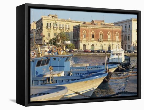 Boats in the Harbour, Ortygia, Syracuse, on the Island of Sicily, Italy, Europe-Terry Sheila-Framed Stretched Canvas