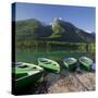 Boats in the Hintersee, Berchtesgadener Land District, Bavaria, Germany-Rainer Mirau-Stretched Canvas