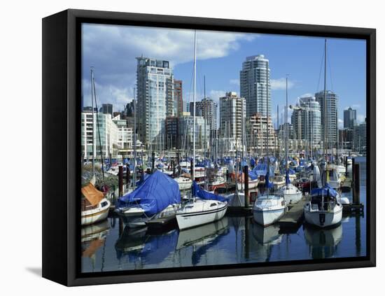 Boats in the Marina at False Creek, and the City Skyline of Vancouver, British Columbia, Canada-Rob Cousins-Framed Stretched Canvas