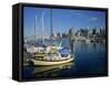 Boats in the Marina at Stanley Park with Skyline of Vancouver Behind, British Columbia, Canada-Renner Geoff-Framed Stretched Canvas