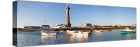 Boats in the Sea with a Lighthouse in the Background, Phare D'Eckmuhl, Penmarc'H, Finistere-null-Stretched Canvas