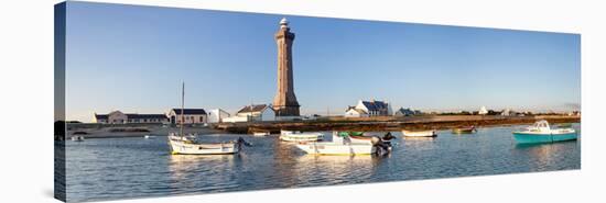 Boats in the Sea with a Lighthouse in the Background, Phare D'Eckmuhl, Penmarc'H, Finistere-null-Stretched Canvas